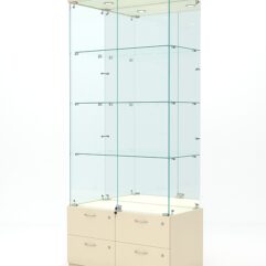 Витрина стеклянная ХРУСТАЛЬ №3 (с дверками, задняя стенка - зеркало), Крем Вайс