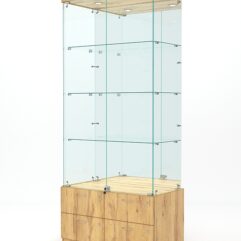 Витрина стеклянная ХРУСТАЛЬ №3 (с дверками, задняя стенка - зеркало), Дуб Золотистый