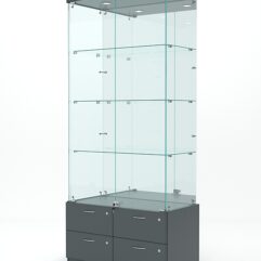 Витрина стеклянная ХРУСТАЛЬ №3 (с дверками, задняя стенка - зеркало), Темно-Серый