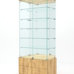 Витрина стеклянная ХРУСТАЛЬ №503 (с дверками, задняя стенка - зеркало), Дуб Золотистый