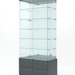 Витрина стеклянная ХРУСТАЛЬ №503 (с дверками, задняя стенка - зеркало), Темно-Серый