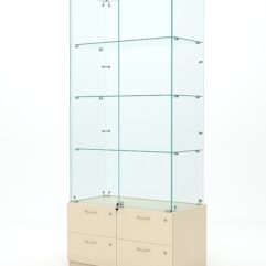 Витрина стеклянная ХРУСТАЛЬ №5 (с дверками, задняя стенка - стекло), Крем Вайс