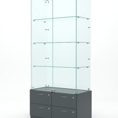 Витрина стеклянная ХРУСТАЛЬ №5 (с дверками, задняя стенка - стекло), Темно-Серый