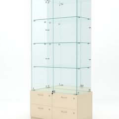 Витрина стеклянная ХРУСТАЛЬ №7 (с дверками, задняя стенка - зеркало), Крем Вайс