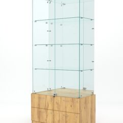 Витрина стеклянная ХРУСТАЛЬ №7 (с дверками, задняя стенка - зеркало), Дуб Золотистый