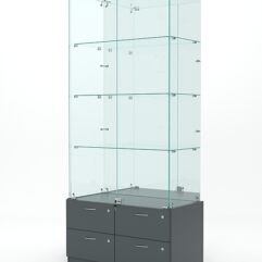 Витрина стеклянная ХРУСТАЛЬ №7 (с дверками, задняя стенка - зеркало), Темно-Серый