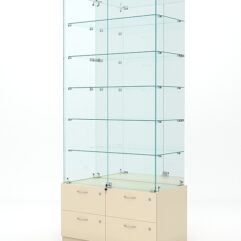 Витрина стеклянная ХРУСТАЛЬ №507 (с дверками, задняя стенка - зеркало), Крем Вайс