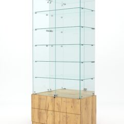 Витрина стеклянная ХРУСТАЛЬ №507 (с дверками, задняя стенка - зеркало), Дуб Золотистый