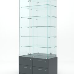 Витрина стеклянная ХРУСТАЛЬ №507 (с дверками, задняя стенка - зеркало), Темно-Серый