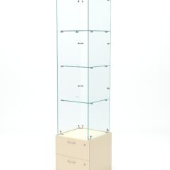 Витрина стеклянная ХРУСТАЛЬ №102 (без дверки, задняя стенка - стекло), Крем Вайс