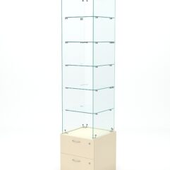 Витрина стеклянная ХРУСТАЛЬ №602 (без дверки, задняя стенка - стекло), Крем Вайс