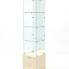 Витрина стеклянная ХРУСТАЛЬ №104 (без дверки, задняя стенка - зеркало), Крем Вайс