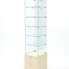 Витрина стеклянная ХРУСТАЛЬ №604 (без дверки, задняя стенка - зеркало), Крем Вайс