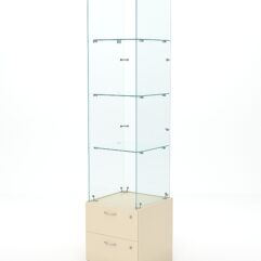 Витрина стеклянная ХРУСТАЛЬ №106 (без дверки, задняя стенка - стекло), Крем Вайс