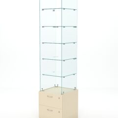 Витрина стеклянная ХРУСТАЛЬ №606 (без дверки, задняя стенка - стекло), Крем Вайс