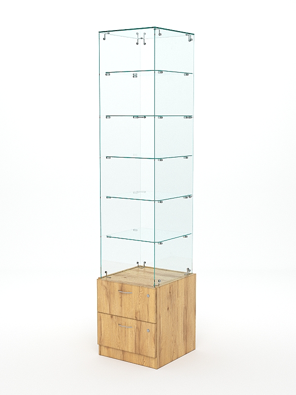 Витрина стеклянная ХРУСТАЛЬ №606 (без дверки, задняя стенка - стекло), Дуб Золотистый