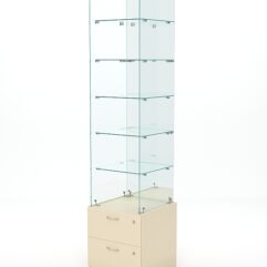 Витрина стеклянная ХРУСТАЛЬ №608 (без дверки, задняя стенка - зеркало), Крем Вайс