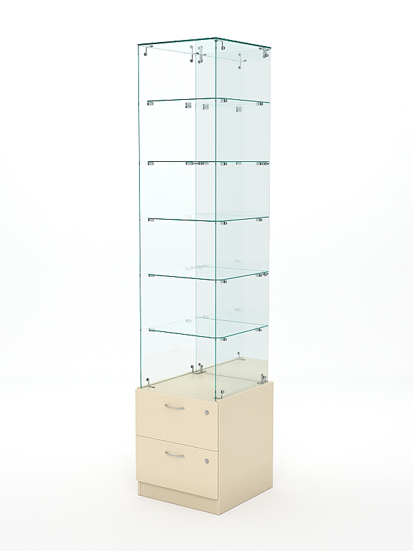 Витрина стеклянная ХРУСТАЛЬ №608 (без дверки, задняя стенка - зеркало), Крем Вайс