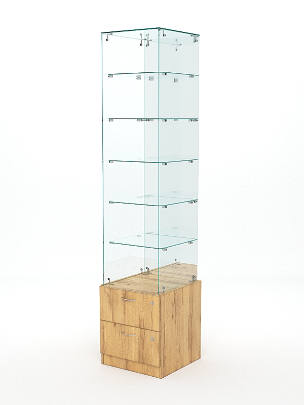 Витрина стеклянная ХРУСТАЛЬ №608 (без дверки, задняя стенка - зеркало), Дуб Золотистый