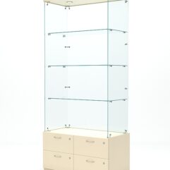 Витрина стеклянная ХРУСТАЛЬ №101 (без дверок, задняя стенка - стекло), Крем Вайс