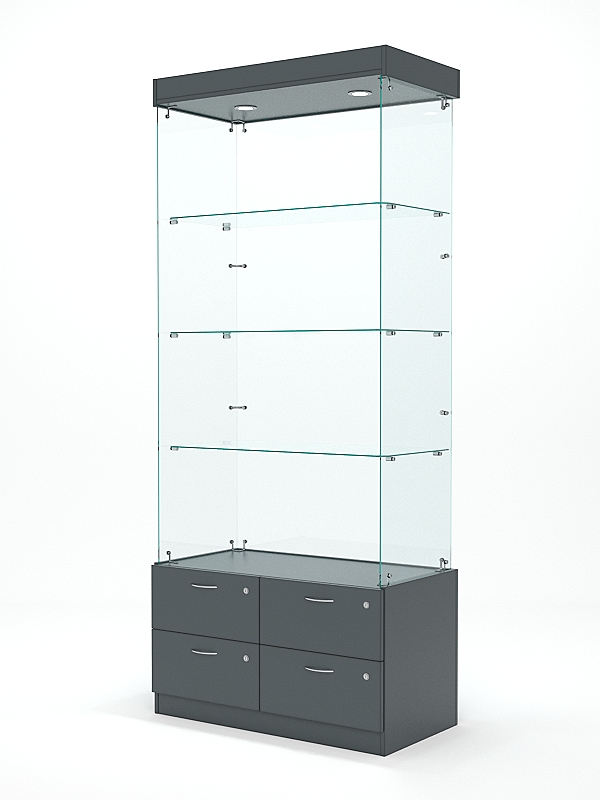 Витрина стеклянная ХРУСТАЛЬ №101 (без дверок, задняя стенка - стекло), Темно-Серый