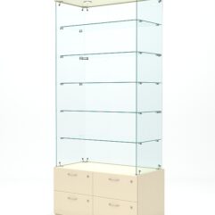 Витрина стеклянная ХРУСТАЛЬ №601 (без дверок, задняя стенка - стекло), Крем Вайс