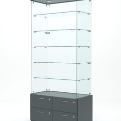 Витрина стеклянная ХРУСТАЛЬ №601 (без дверок, задняя стенка - стекло), Темно-Серый