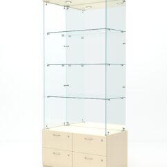 Витрина стеклянная ХРУСТАЛЬ №103 (без дверок, задняя стенка - зеркало), Крем Вайс