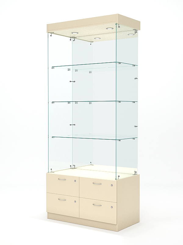 Витрина стеклянная ХРУСТАЛЬ №103 (без дверок, задняя стенка - зеркало), Крем Вайс