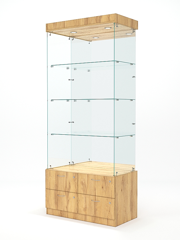 Витрина стеклянная ХРУСТАЛЬ №103 (без дверок, задняя стенка - зеркало), Дуб Золотистый