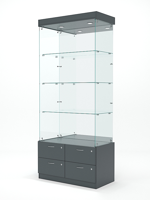 Витрина стеклянная ХРУСТАЛЬ №103 (без дверок, задняя стенка - зеркало), Темно-Серый