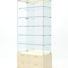 Витрина стеклянная ХРУСТАЛЬ №603 (без дверок, задняя стенка - зеркало), Крем Вайс