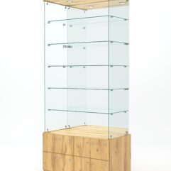 Витрина стеклянная ХРУСТАЛЬ №603 (без дверок, задняя стенка - зеркало), Дуб Золотистый
