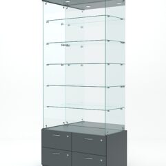 Витрина стеклянная ХРУСТАЛЬ №603 (без дверок, задняя стенка - зеркало), Темно-Серый