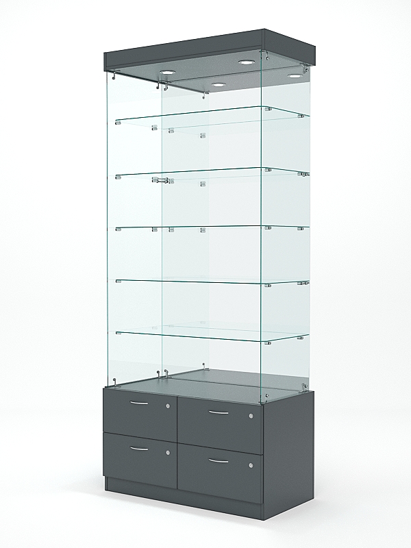 Витрина стеклянная ХРУСТАЛЬ №603 (без дверок, задняя стенка - зеркало), Темно-Серый