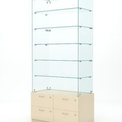 Витрина стеклянная ХРУСТАЛЬ №605 (без дверок, задняя стенка - стекло), Крем Вайс