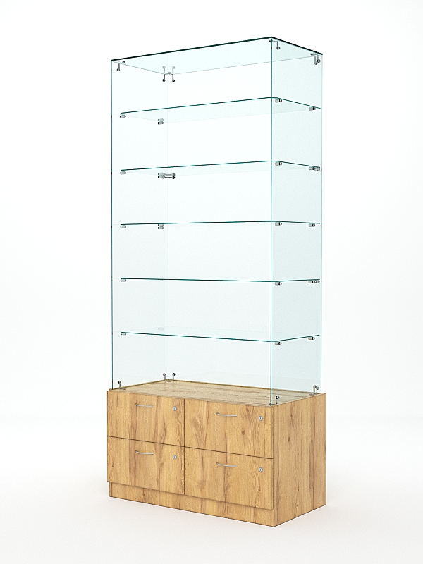 Витрина стеклянная ХРУСТАЛЬ №605 (без дверок, задняя стенка - стекло), Дуб Золотистый
