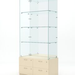 Витрина стеклянная ХРУСТАЛЬ №107 (без дверок, задняя стенка - зеркало), Крем Вайс