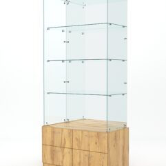 Витрина стеклянная ХРУСТАЛЬ №107 (без дверок, задняя стенка - зеркало), Дуб Золотистый