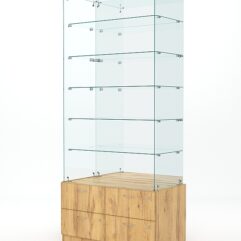 Витрина стеклянная ХРУСТАЛЬ №607 (без дверок, задняя стенка - зеркало), Дуб Золотистый