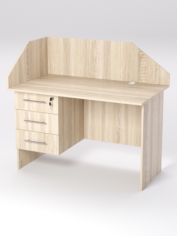 Стол однотумбовый офисный С-06 (левосторонний) с экраном, Дуб Сонома