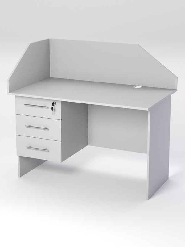 Стол однотумбовый офисный С-06 (левосторонний) с экраном, Серый