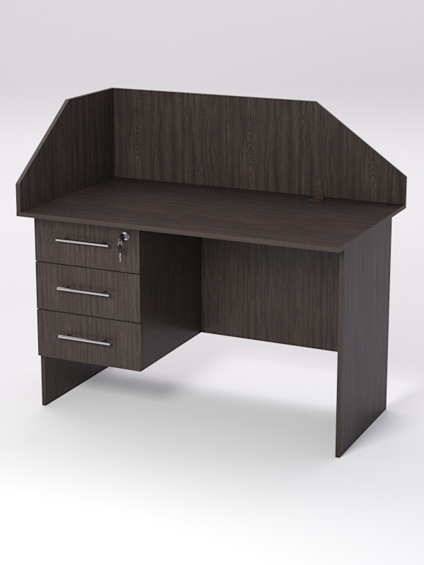 Стол однотумбовый офисный С-06 (левосторонний) с экраном, Дуб Венге