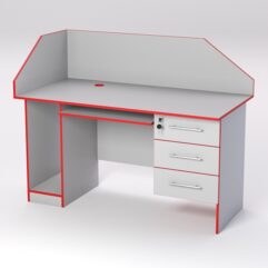 Стол для компьютера СК-34 (Правосторонний) с экраном, Серый, кромка красная