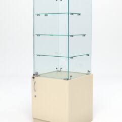 Витрина стеклянная ИСТРА островная №326 (с дверкой, фасад -стекло), Крем Вайс