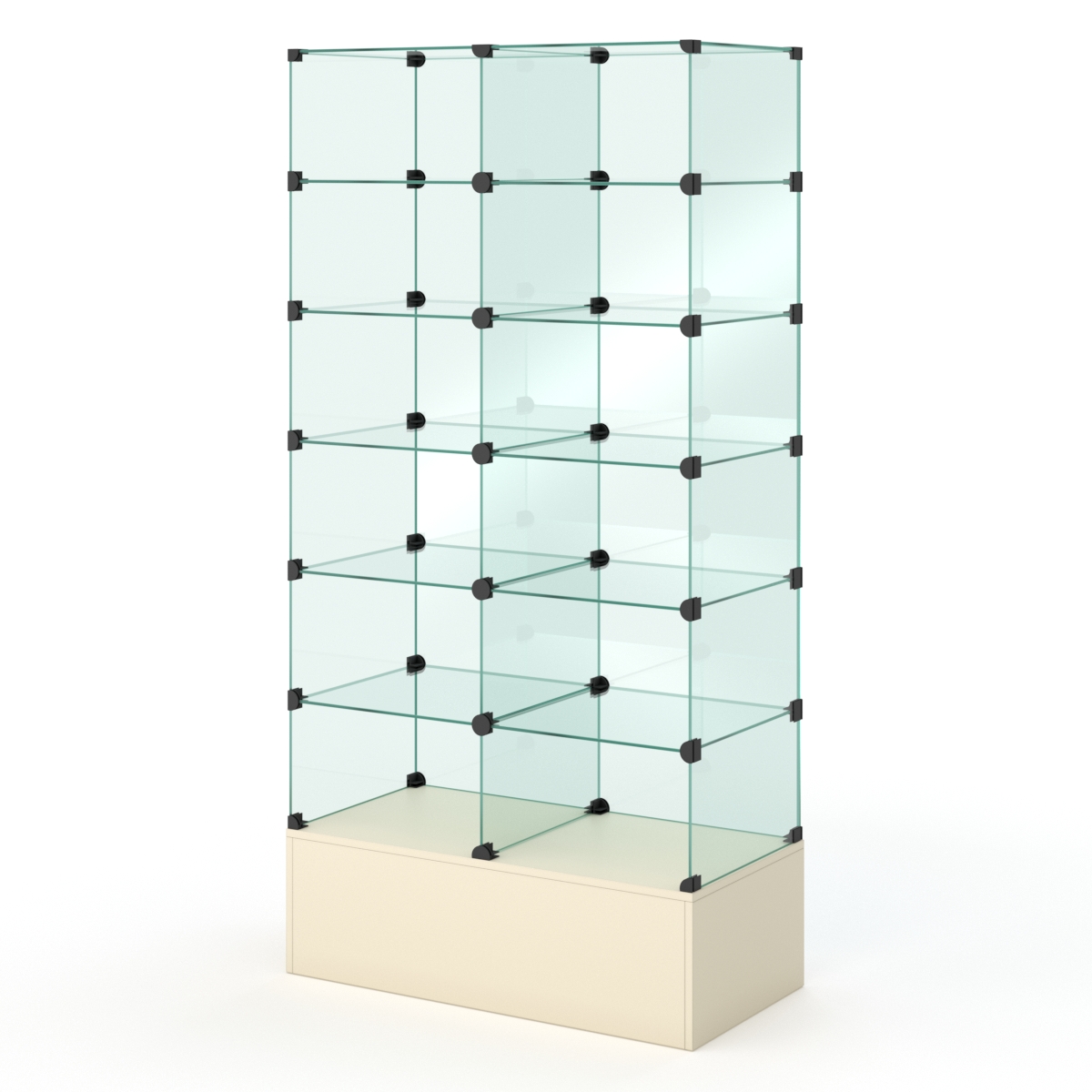 Витрина стеклянная КУБ №609 (без дверок, передняя стенка - стекло), Крем Вайс