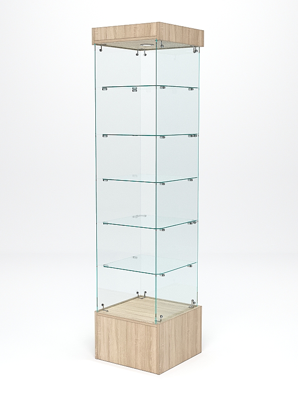 Витрина стеклянная ИСТРА ПОДИУМ №510-Ф (с дверкой, задняя стенка - стекло), Дуб Сонома