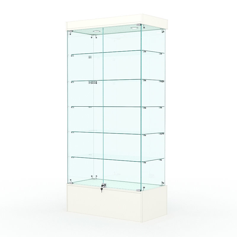 Витрина стеклянная ИСТРА ПОДИУМ №509-Ф (с дверками, задняя стенка - стекло), Белый