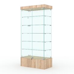 Витрина стеклянная ИСТРА ПОДИУМ №509-Ф (с дверками, задняя стенка - стекло), Дуб Сонома