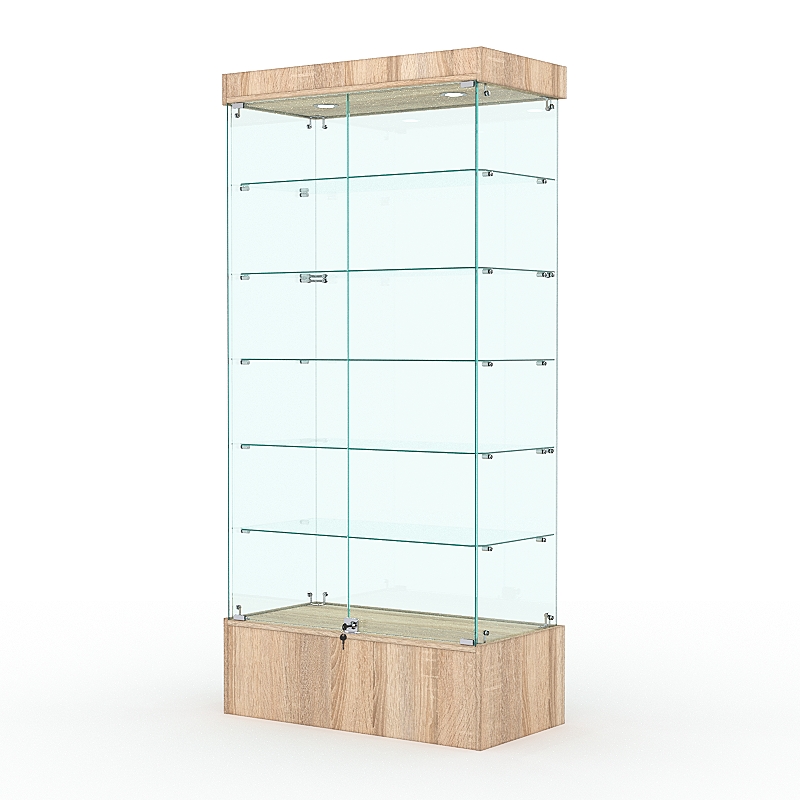 Витрина стеклянная ИСТРА ПОДИУМ №509-Ф (с дверками, задняя стенка - стекло), Дуб Сонома